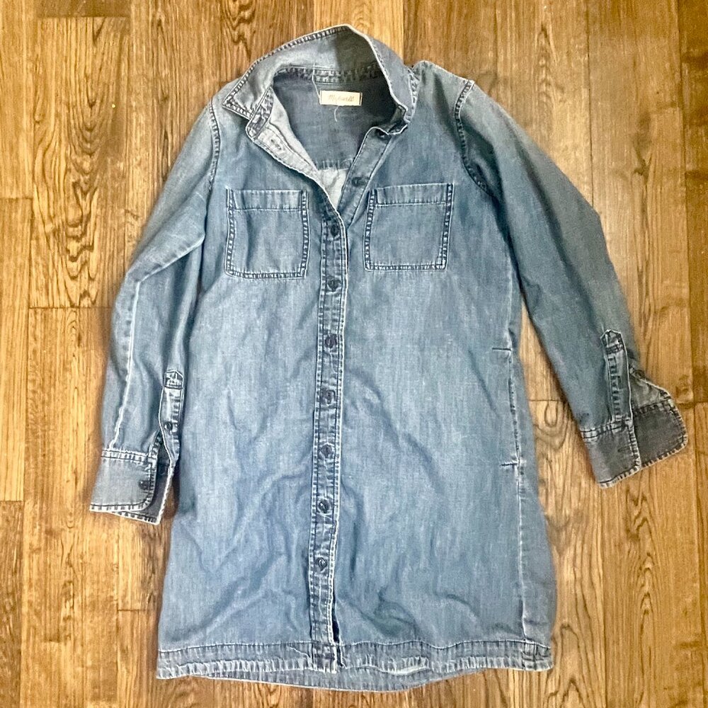 Madewell Chambray Denim Shirt Dress Long Sleeve Button Down Blue XS